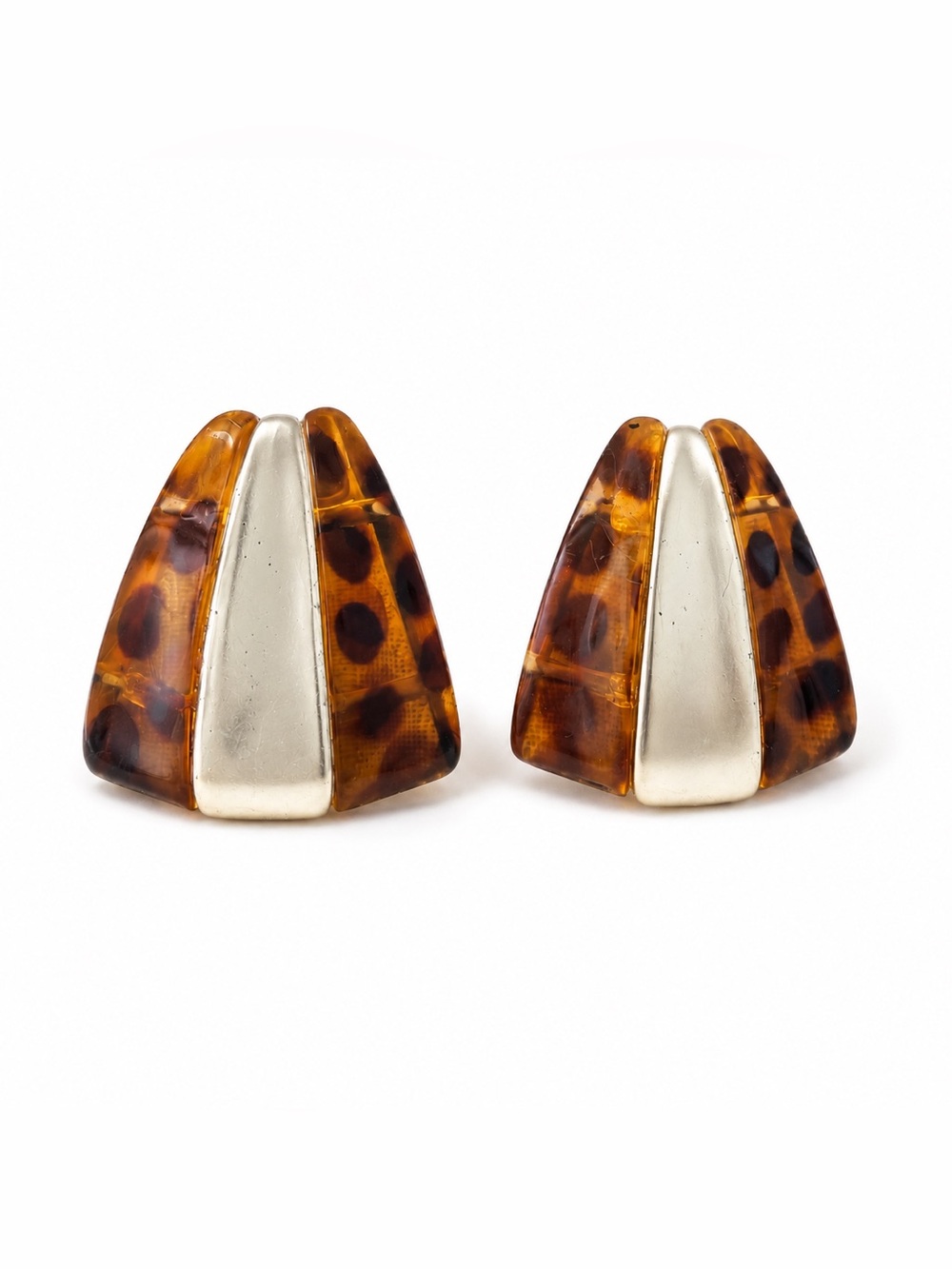 Vintage Tortoise shell stud earrings with gold/silver in middle